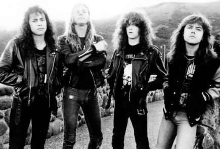 Kirk Hammett, James Hetfield, Jason Newsted and Lars Ulrich of Metallica photographed in 1986. Elektra/PhotoFest, source billboard.com